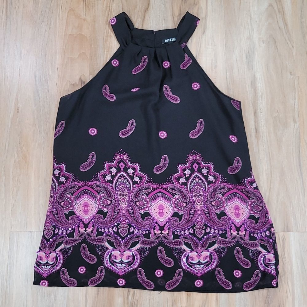 🔺️Apt 9 Black & Purple Sequin Paisley Halter Neck Sleeveless Top Medium